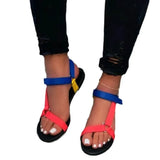 Summer Weaving Ribbon Magic Flat-Soled Sandals Women Buckle Large Size Leopard Color Beach Cool