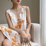 High-End Mulberry Silk Fashion All-Match Comfortable, Simple And Elegant Office Holiday Dyed Flower Suspender Skirt