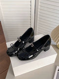 New French Ballet Style Single Shoes Sweet Bow Red Small Leather Shoes Round High Heel Mary Treasure