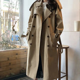 Spring Autumn Long Women Trench Coat Double Breasted Belted Lady Outerwear Fashion Khaki Loose