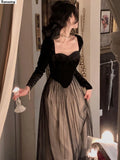 Autumn Sping Women Vintage Midi Dress Female Sexy Ladies Elegant Evening Party Prom Robe Vestidos
