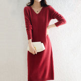 And Winter Coat V-Neck Wool Knitted Dress Women Winter Loose High-End High-End