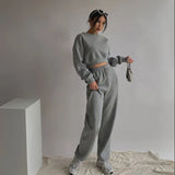 Autumn Spring Two Piece Set Women Tracksuits Harajuku Sweatshirts Elastic Waist Sweatshirt