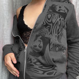 Aesthetic Female Sweatshirts Zip Up Long Sleeve Hoodie Coat Autumn Winter Vintage Harajuku Gothic Grunge Clothes