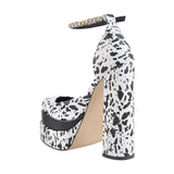 Onlymaker Square Toe Sandals Platform Thick High Heels Solid Mixed Colors Crystal Buckle Stain Sandals Graceful Women