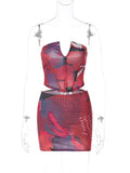 Aesthetic Print Women Y2K Two Piece Set 2023 Casual Elegant Corset Top+Mini Skirt Night Club Party Matching