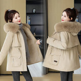 Pai To Overcome The Women's Winter 2024 New Velvet Thick Down Cotton Suit Large Pocket Loose Cotton-Padded Jacket Waist Coat-Outfit