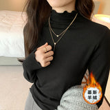 Velvet Bottomed Blouse With A New Autumn And Winter Black Semi-High Collar And A Polished Woolen Blouse In The Middle Of The