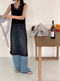 Zingj Lovely Condole Belt Hollow Out Fold Wear V-Neck Vest Dress Loose Languid Lazy Feeling Knit In Long Smock Skirt Female-Outfit