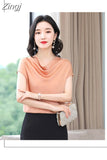 Woman Blouses 2023 Satin Women Tops Summer Short Sleeve Blouse Pile Collar Women's Elegant Blouses Female Clothing
