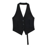 New Single-Breasted Shoulder Buckle Collar Halter Vest