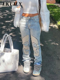 Vintage Printed Jeans Women High Waist Y2K Streetwear 90S Baggy Jeans Pants Denim Trousers Harajuku Cargo Straight