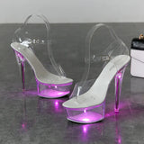 Light Up Glowing Shoes Woman Luminous Clear Sandals Women Platform Shoes Clear High Heel Transparent Stripper Wedding