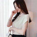 Jacket Apricot Short Sleeve Small Shirt New Petal Sleeve Ribbon Half Turtleneck Chiffon Shirt Female