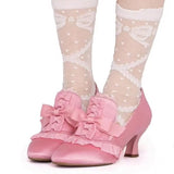 Bow Pink Fashion Single Shoes Lolita Lace Girl Cute Soft Sister Jk High