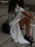 White Sexy Single-Breasted Women'S Dress 2022 Elegant Short Sleeve V-Neck Party Dresses Lady Casual Slim Midi