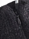 Women Fashion Front Metal Buttons Tweed Shorts Vintage High Waist Side Zipper Female Short Pants