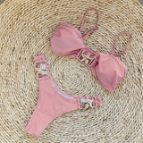 Bram-Smeared Swimsuit Women's 2025 New High-Fork Bikini Sexy Solid Color