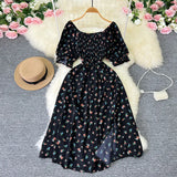 Zingj New French Gentle Wind Sweet Square Collar Bubble Short Sleeve Waist Show Thin Slit A-Word