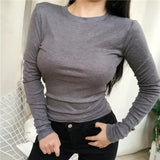 Thin Sexy T-Shirt Long Sleeve Korean Style Slim Basic Elasticity Tshirt Top Vogue Womens Clothing Thin T-shirt See