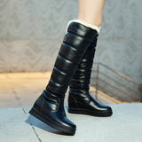 Winter Plush Warm Women Boots Comfortable Flat Knee High Boots Zipper Snow Boots Woman's Black White Pink Big Size 41 42