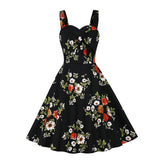 Straps Sexy 1950's Summer Flare Dress Sweethear Neck Floral Printed Beach A Line Pinup Housewife Rockabilly