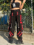 SUCHCUTE Gothic Bandage Chain Women Pants Hip Hop Fairycore Vintage Trousers Punk Style Egirl Casual Streetwear Baggy Cloths