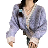 Zingj Version Of Knit Sweater Age Reduction Taro Mud Purple Long Sleeve V Neck Knit Sweater Cardigan Female Loose Lazy Wind Fashion Coat-Outfit