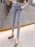 High Waist Pencil Jeans woman Streetwear Women Skinny Denim Trousers Double Button Retro Stretch women Jeans Plus