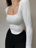 2024 Early Autumn New French Design Feeling Folded U Collar Simple Solid Color Long Sleeve Top Lady