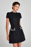 Tweed Solid Beaded Seam Mini Dress- Outfit