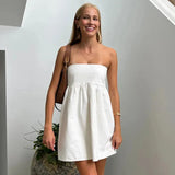 Solid Tube Bandeau Mini Dress-Outfit