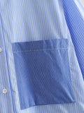 Blue Shirt Dress Woman Patchwork Striped Short Dresses For Women Asymmetric Loose Long Sleeve Dresses Women's Summer