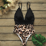 In The Forest One-piece Swimsuit Women Deep V neck Back Cutout Ruffle Monokini 2021 Summer Bathing Suit Swimwear