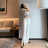 Women Casual Fashion Wide Leg Suit Pants Spring Summer Loose Female Floor-Length Split Suits Pants Ladies Trousers