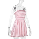 Satin Puff Ruched Tube Mini Dress-Outfit
