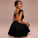 Short Sleeve Backless Mini Dress- Outfit