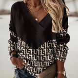 Lady Pullover Streetwear Tee Fashion V Neck Skull Printed Loose Blouse Women Spring Fall Long Sleeve Shirts