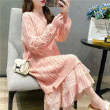 Woman Winter 2022 Autumn New Lace Stitched Dress Versatile Loose Sweater Streetwear Long Sleeve Pullover Dresses
