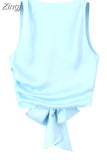 Black Crop Top Women Satin Backless Top Female Y2k Streetwear Sexy Tops Woman Fashion Tied Sleeveless Tank Tops For