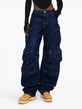 Wind Jeans Pants Women's Autumn 2025 New Lazy Cargo Pants Mop Straight Pocket Wide Leg