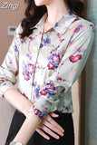 Women's Shirt Long Sleeve Blouse Fashion 2023 Spring New Womens Tops Basic Floral Shirts for Women OL Satin Female
