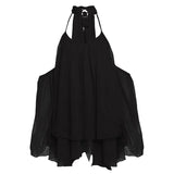 Summer New Women's Hottie Sexy V-Neck Sling Loose Back Horn Sleeve Short