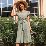 Printing Summer Women Dress 2022 Casual V-neck Short Sleeve A-line Beach Midi Dresses