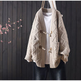 and winter new sweater cardigan women loose Korean style horn buckle all-match thick coat