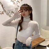 Women See Through Transparent Mesh Tops Long Sleeve Sheer Slim Ladies