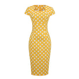 Elegant Bodycon Pencil Dresses for Women Polka Dot High Waist Bandage Slim Fit Sundress Cap Sleeve Summer Midi Cotton