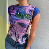 Printed Harajuku Short Sleeve Crop Top T Shirt Fashion Summer Hip Hop Basic T-shirt Women Casual 90s