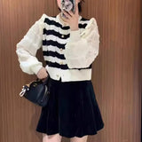 Foreign Style Spliced Chiffon Sleeved Sweater Women's 2024 Spring New Soft Wind Sweet Sweater