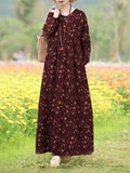 Women's Floral Printed Dress 2024 ZANZEA Autumn Long Dresses Casual Long Sleeve Maxi Vestidos Female Robe Oversized-Outfit